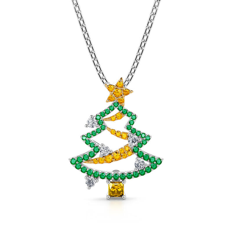 Jeulia "Happy Christmas" Christmas Tree Sterling Silver Necklace