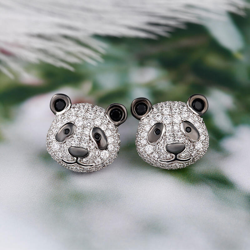 Jeulia "Be Calm and Steady" Cute Panda Sterling Silver Earrings