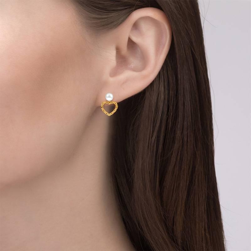 Jeulia "Sweet Chain Heart" Cultured Pearl Sterling Silver Drop Earrings