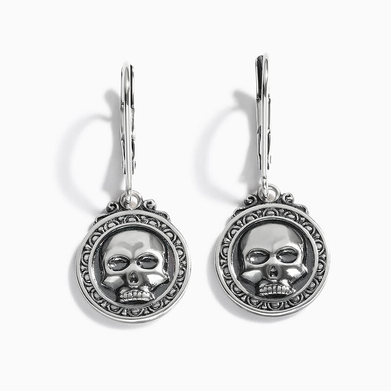 Jeulia Pendientes de plata de ley con calavera gótica