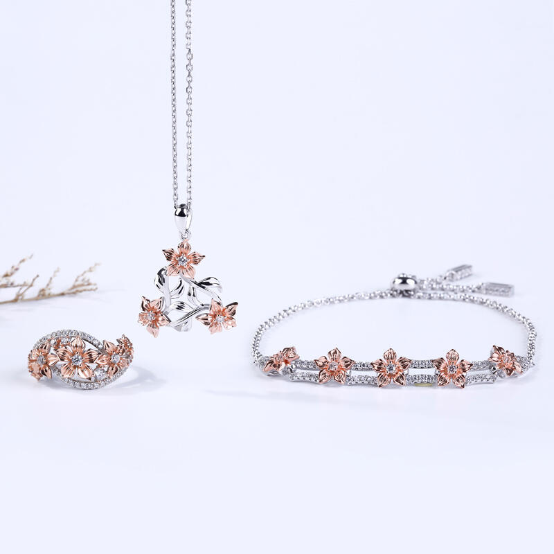 Jeulia Two Tone Flower Sterling Silver Jewelry Set