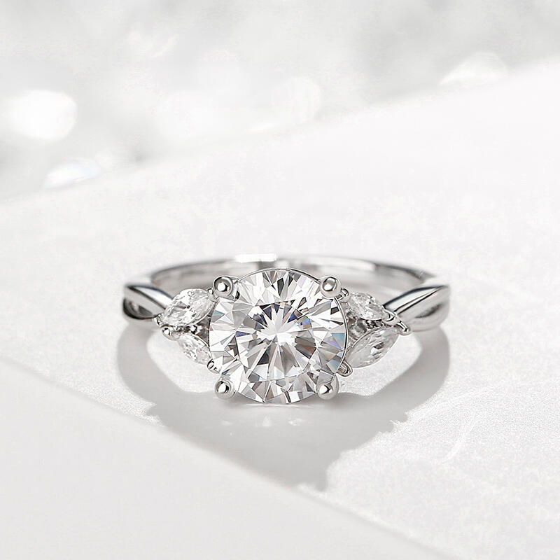 Jeulia Anillo 10K/14K/18K oro con diseño de vides de corte redondo