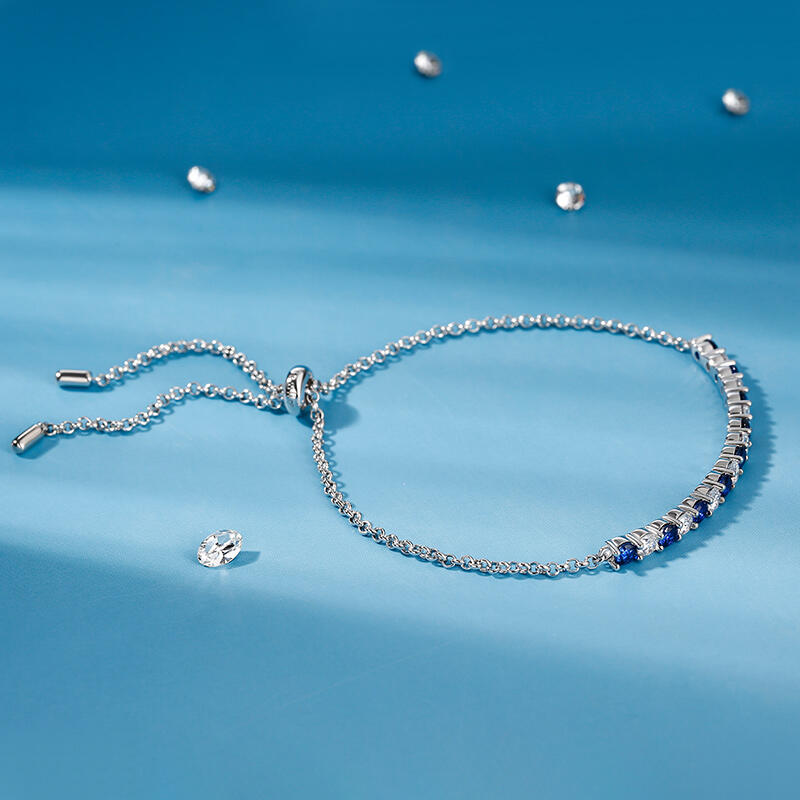 Jeulia Pulsera con corte reondo con bolo simple de plata de ley