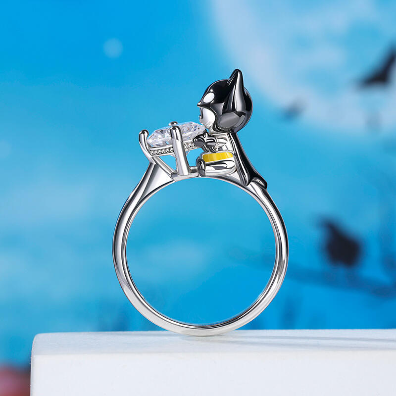 Jeulia Hug Me "Dark Knight" Batman Rundslipad Sterling Silver Ring