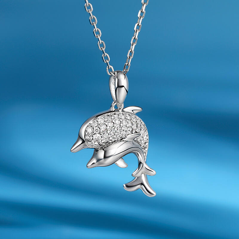 Jeulia "Oceanic Harmony" Two Dolphins Sterling Silver Necklace