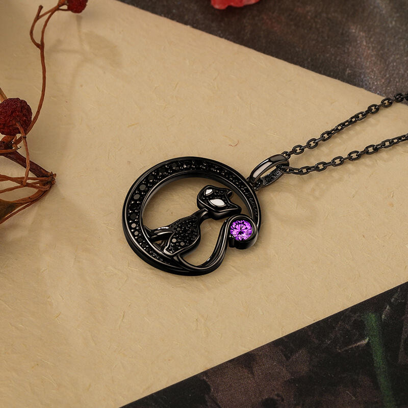 Jeulia "Black Cat on the Moon"Custom Birthstone Necklace