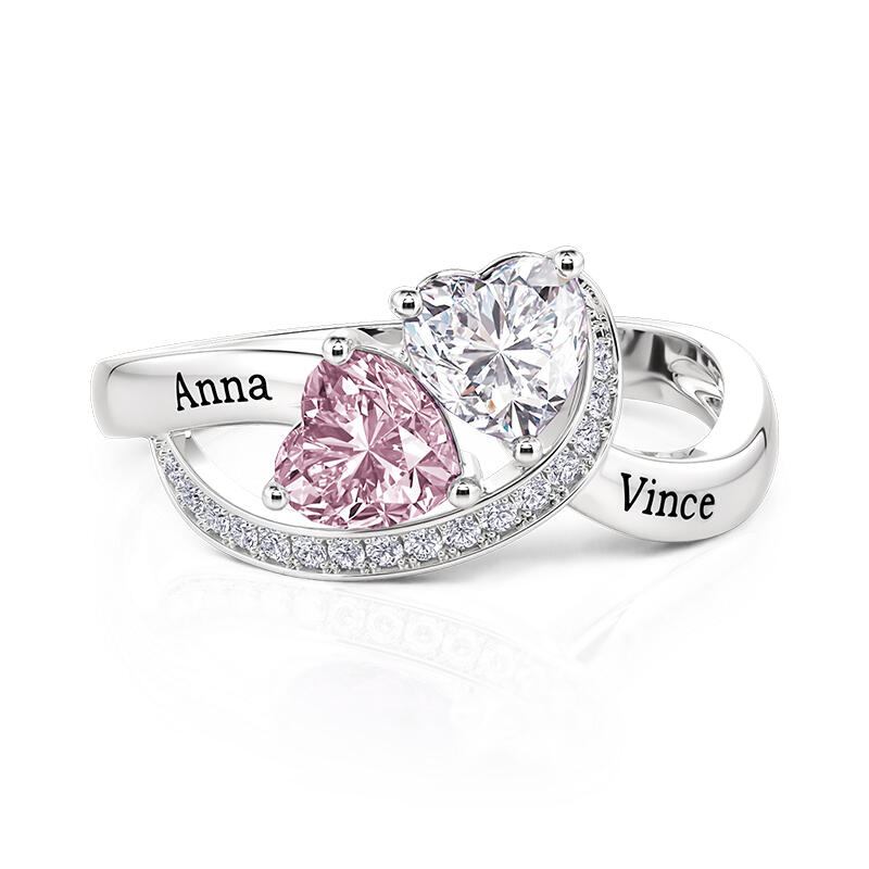 Jeulia Twisted Custom Double Heart Birthstone Name Ring