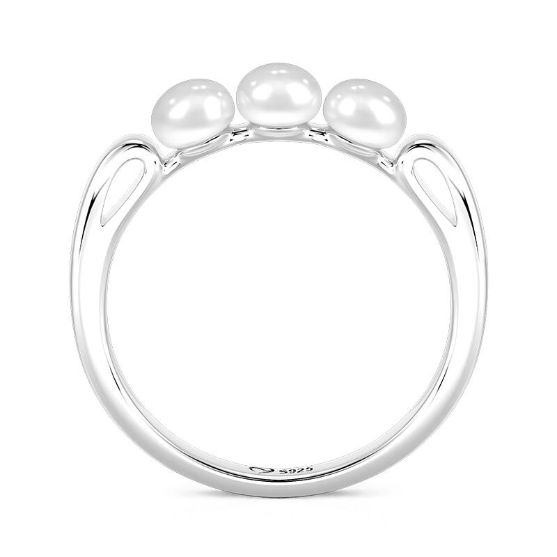 Jeulia Simple Three-Pearl Wedding Band Sterling Silver