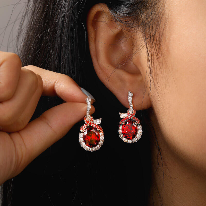 Jeulia Red Ribbon Wrapped Oval Cut Earrings Sterling Silver