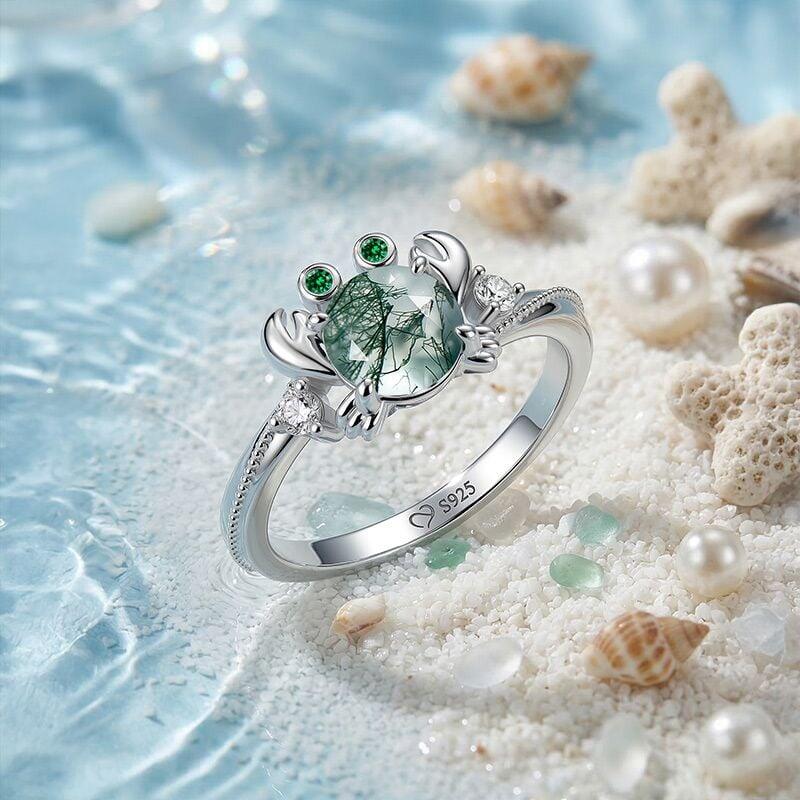 Moss Agate Beaded Crab Ring