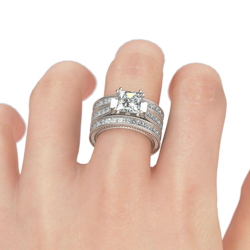 Jeulia 3PC Princess Cut Sterling Silver Ring Set