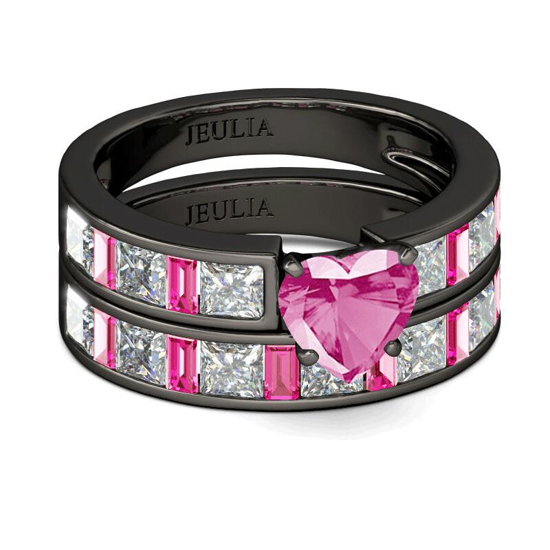 Jeulia Heart Cut Sterling Silver Ring Set
