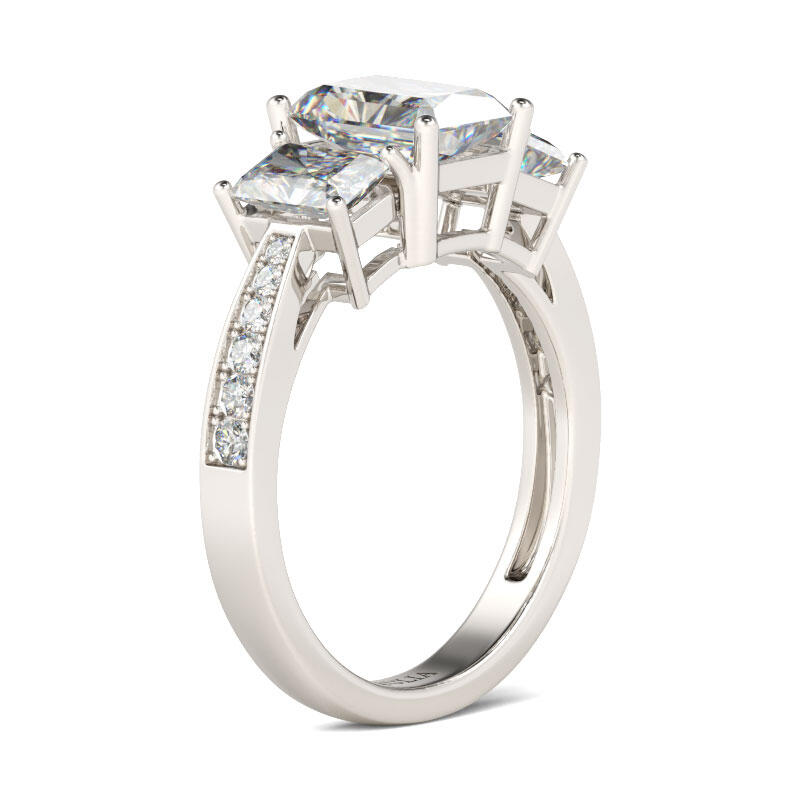 Jeulia Three Stone Radiant Cut Sterling Silver Ring