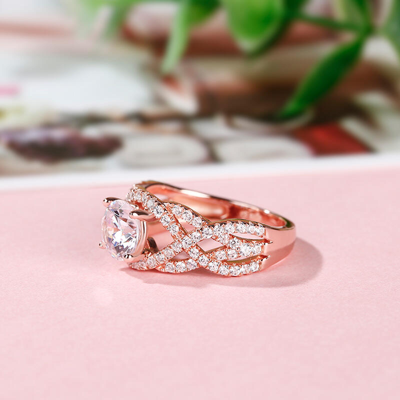 Jeulia Rose Gold Tone Round Cut Sterling Silver Ring