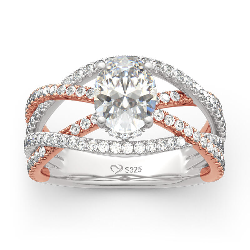 Jeulia Two Tone Twist Oval Cut Sterling Silver Ring