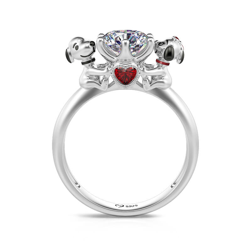 Jeulia Hug Me "Loyalty of Love" Puppy Dog Round Cut Sterling Silver Ring