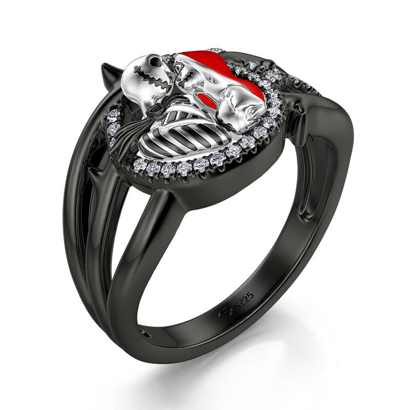 Jeulia "Everlasting Love" Skull Couple Sterling Silver Ring