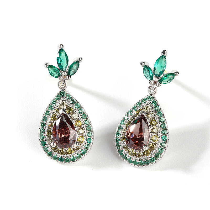 Jeulia Boucles d'Oreilles en Argent Sterling Coupe Poire Double Halo Motif Avocat
