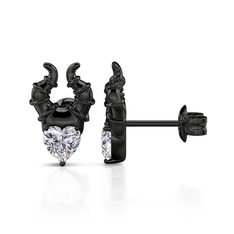 Jeulia "My Godmother" Heart Cut Black Sterling Silver Earrings