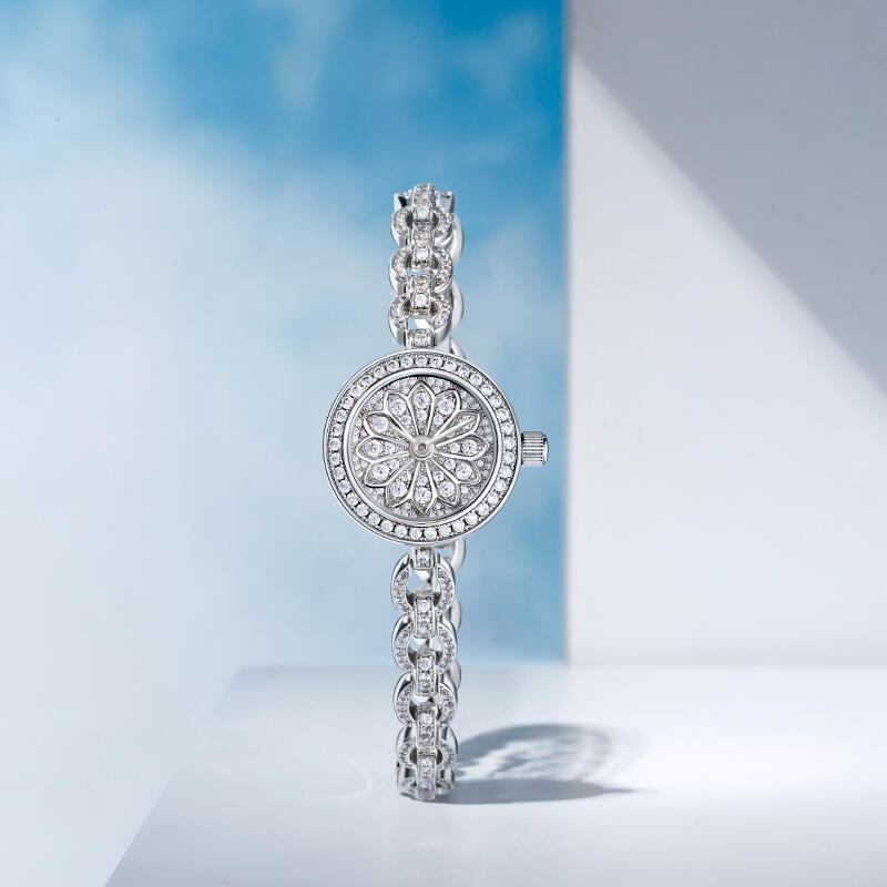 Jeulia "Dazzling Brilliance" Round Case Quartz Watch with Chain Bracelet Strap