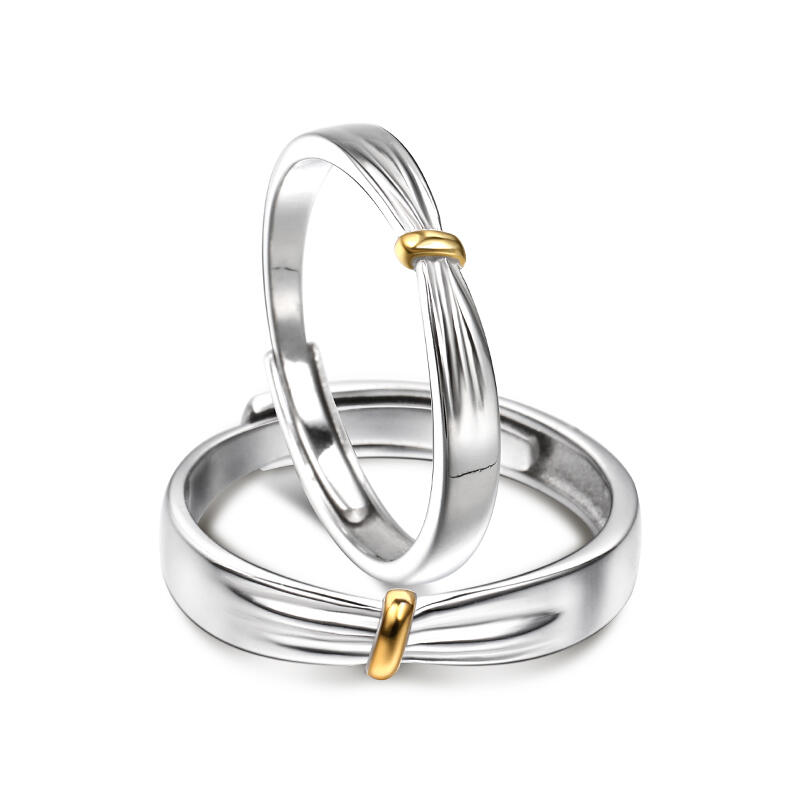 Jeulia "Lover Knot" Two Tone Adjustable Sterling Silver Couple Rings