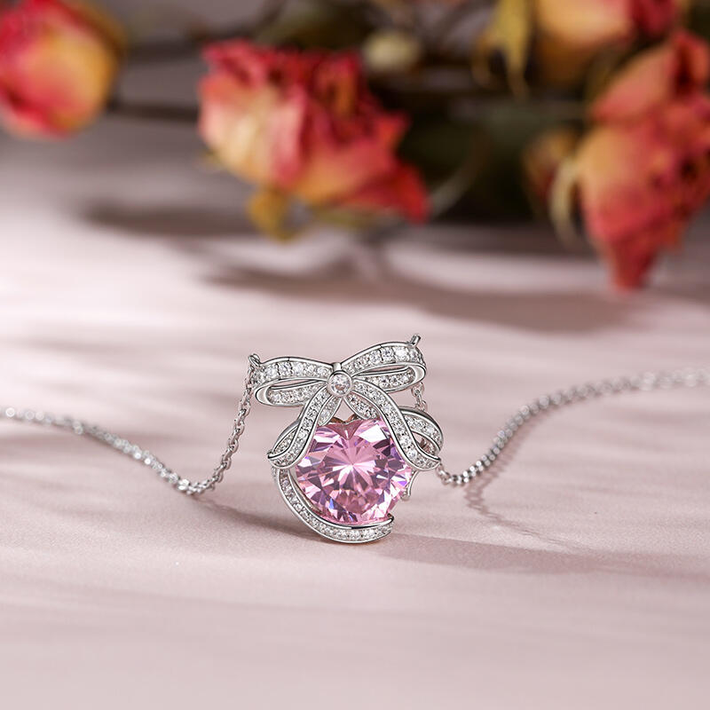 Jeulia Bowknot Design Heart Cut Sterling Silver Necklace