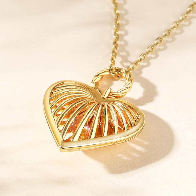 Jeulia "Family love" Birthstone Heart Cage Necklace Colorful Design