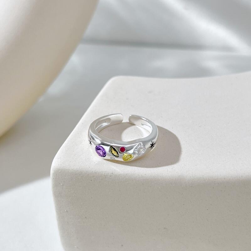 Jeulia Contrast Color Design Sterling Silver Open Women's Band