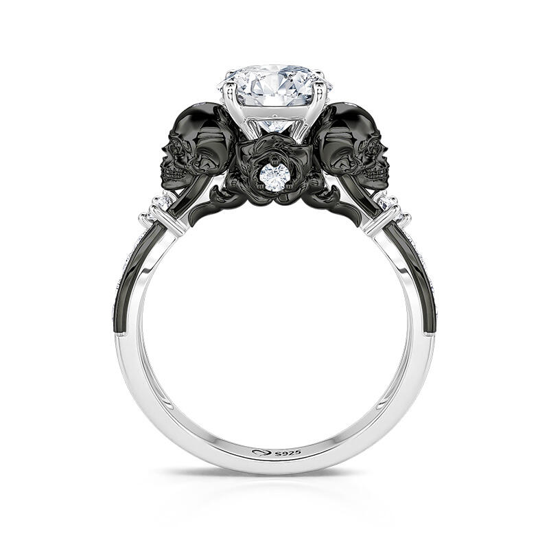 Jeulia Black Skull Rose Wedding Ring Sterling Silver