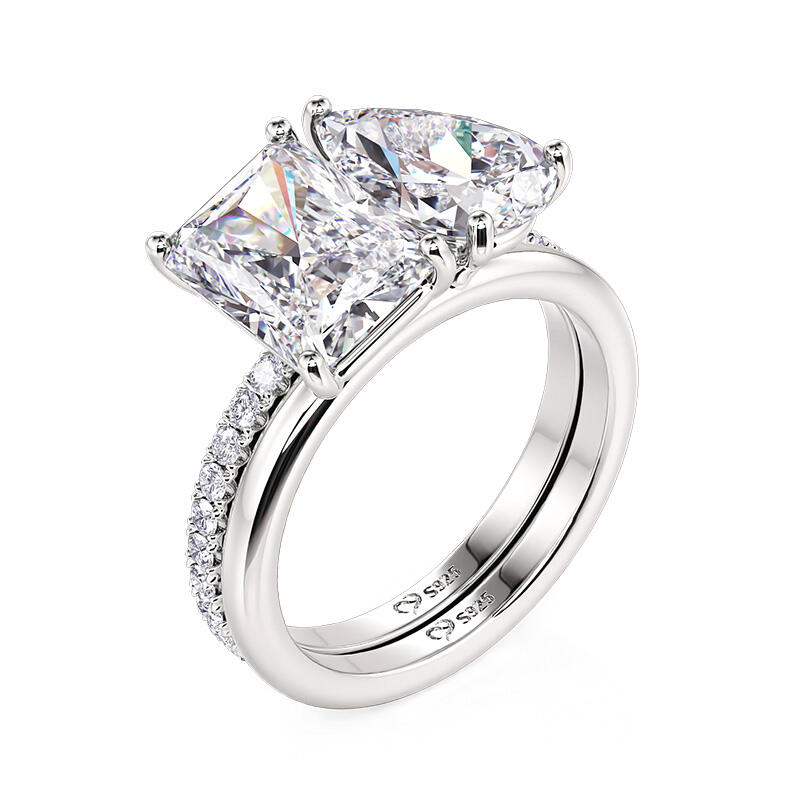 Jeulia Two Stone Toi et Moi Engagement Ring Set Sterling Silver ...