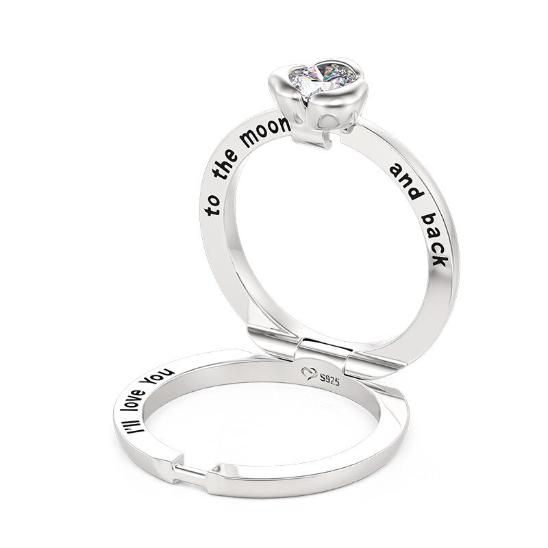 Jeulia Anillo de Promesa Grabado Personalizado Oculto de Plata de Ley