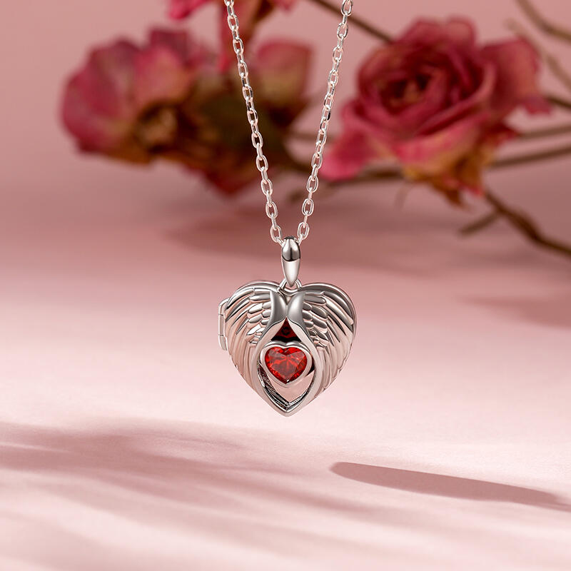 Jeulia Hjärtvingar Anpassat Födelsesten Fotohalsband Medaljong i Sterling Silver