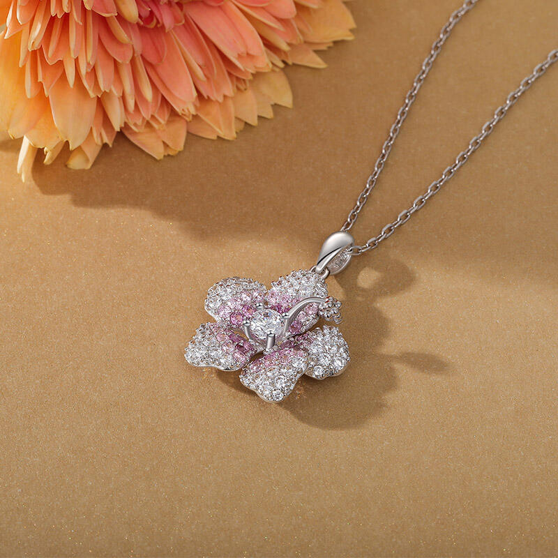 Jeulia Gradient Pink Hibiscus Flower Necklace