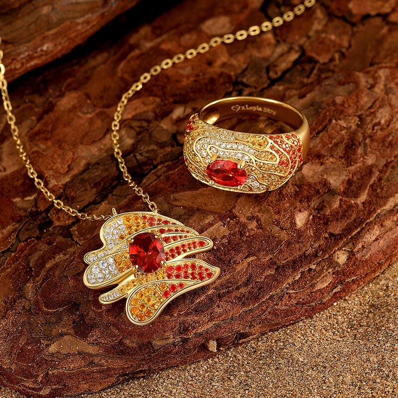 Jeulia x Leyla “Sunset Desert” Art Deco Golden Cocktail Ring Sterling Silver