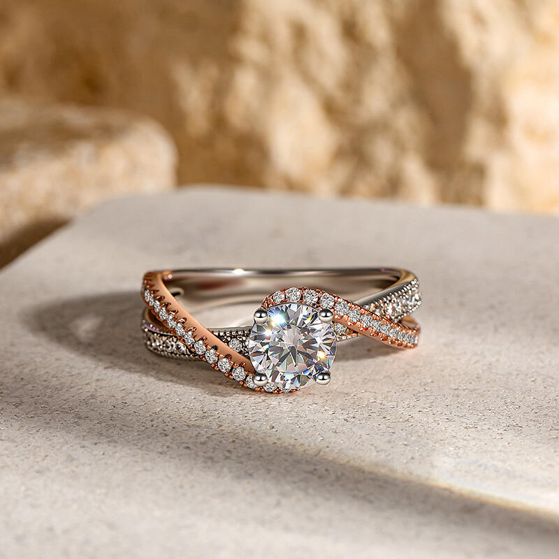 Jeulia Ribbon Twist Two Tone Custom Round Engagement Ring