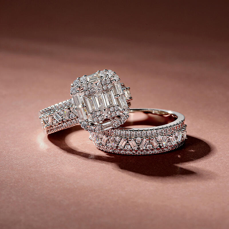 Jeulia Olivetta Ensemble de Bague de Fiançailles Halo Carré