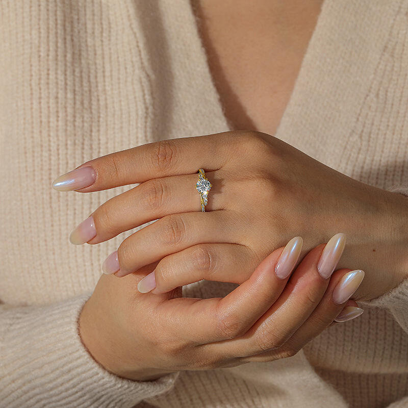 Jeulia Simple Twist Round Cut Gold Promise Ring Sterling Silver