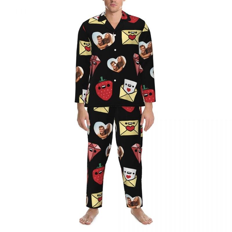 Personalized Pajamas Custom Heart Photo Letter Strawberry Diamond Design Cute Gift for Loved One