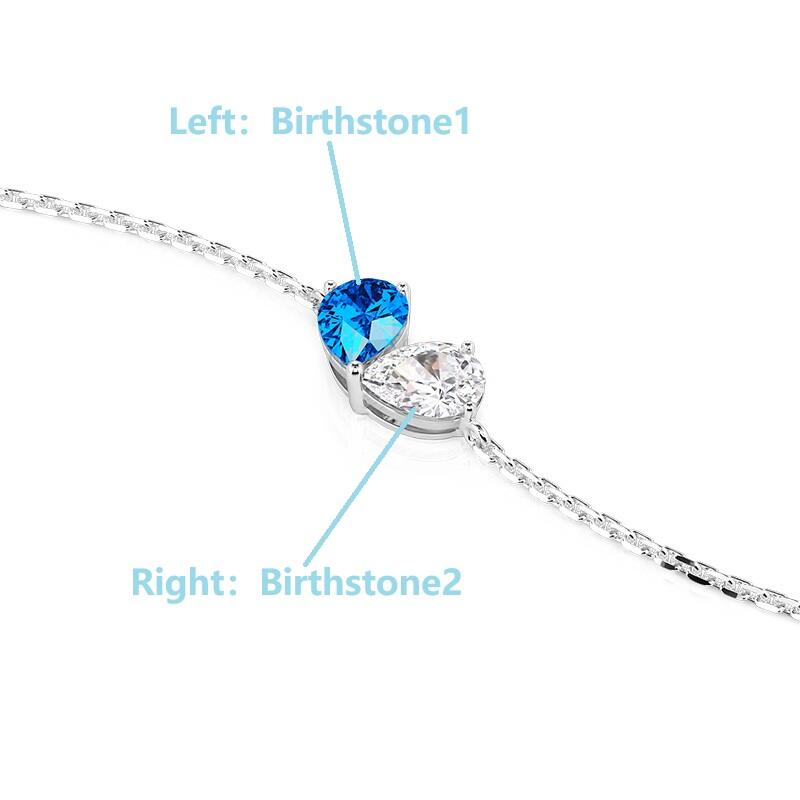Jeulia Pulsera Corazón Doble Corte Pera con Piedra de Nacimiento Personalizada