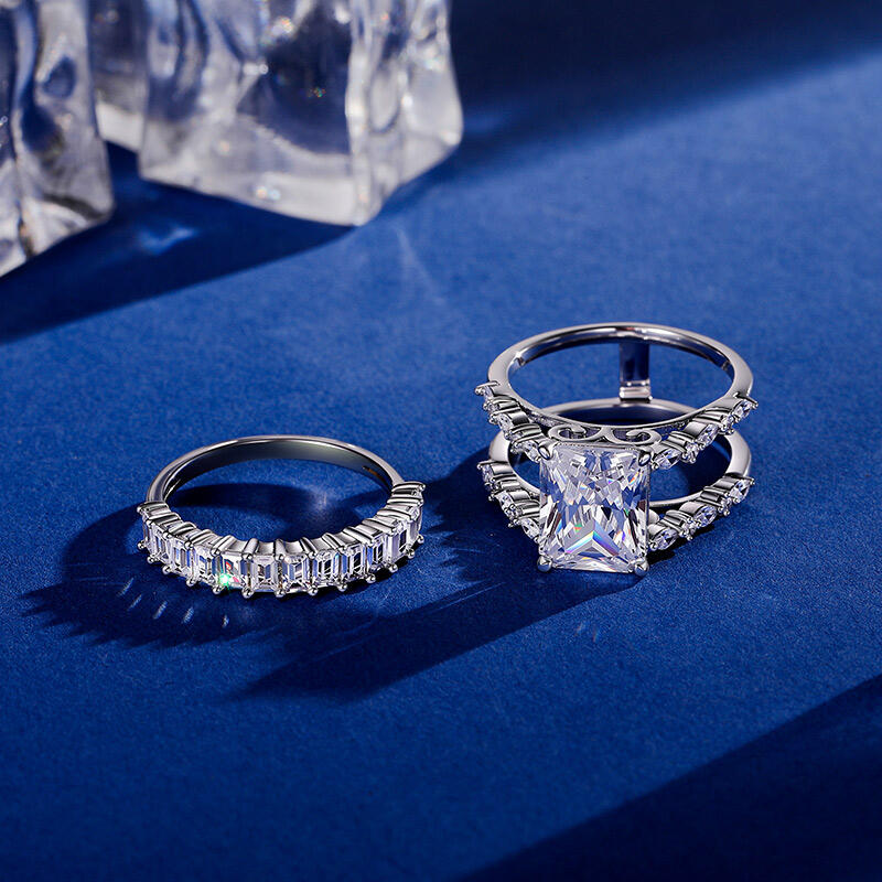 Jeulia Conjunto de Noiva Art Deco Corte Radiante em Prata Sterling