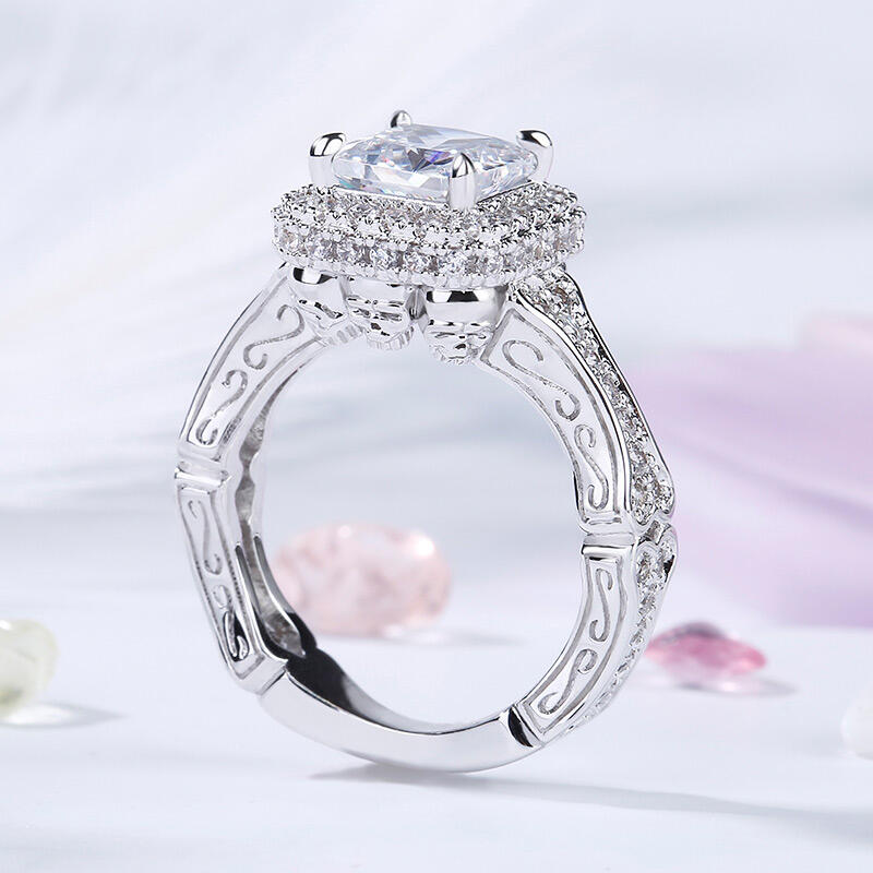 Jeulia Halo Princess Cut Skeleton Sterling Silver Skull Ring