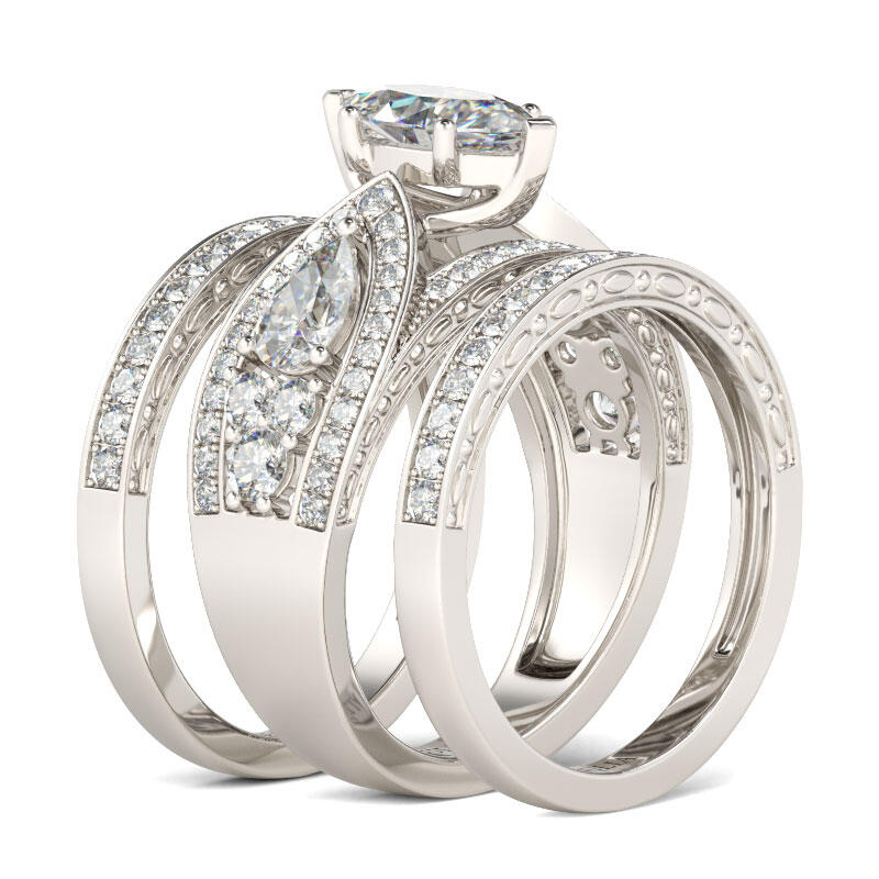 Jeulia Anéis terno de prata esterlina corte marqueza