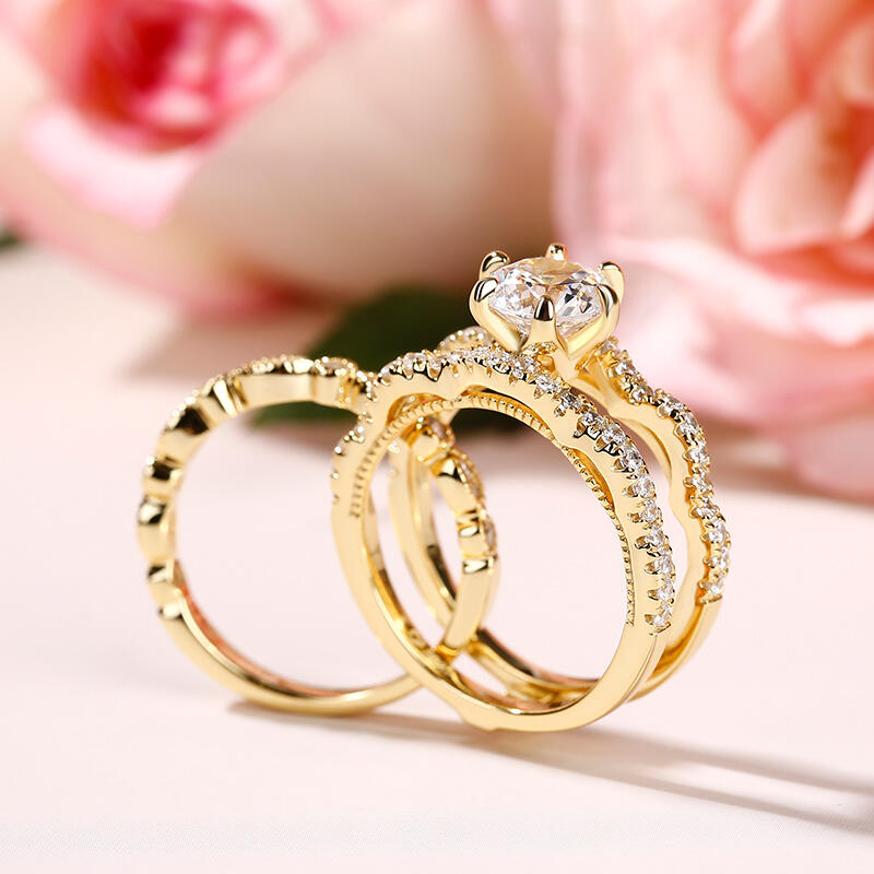 Jeulia Interchangeable Milgrain Round Cut Sterling Silver Ring Set