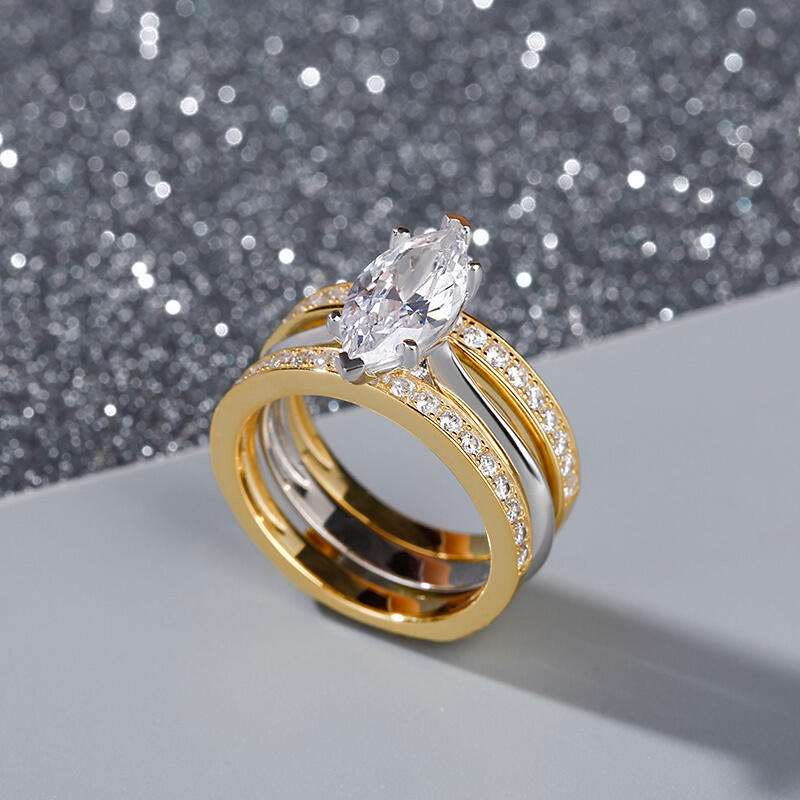 Jeulia Two Tone Marquise Cut Sterling Silver Enhancer Ring Set