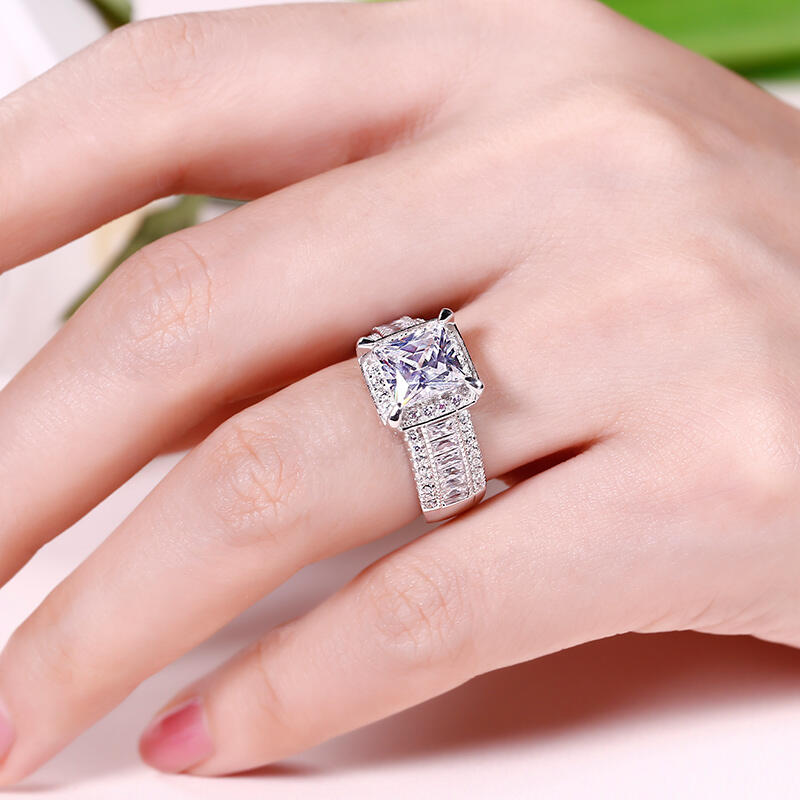 Jeulia Halo Princess Cut Sterling Silver Ring