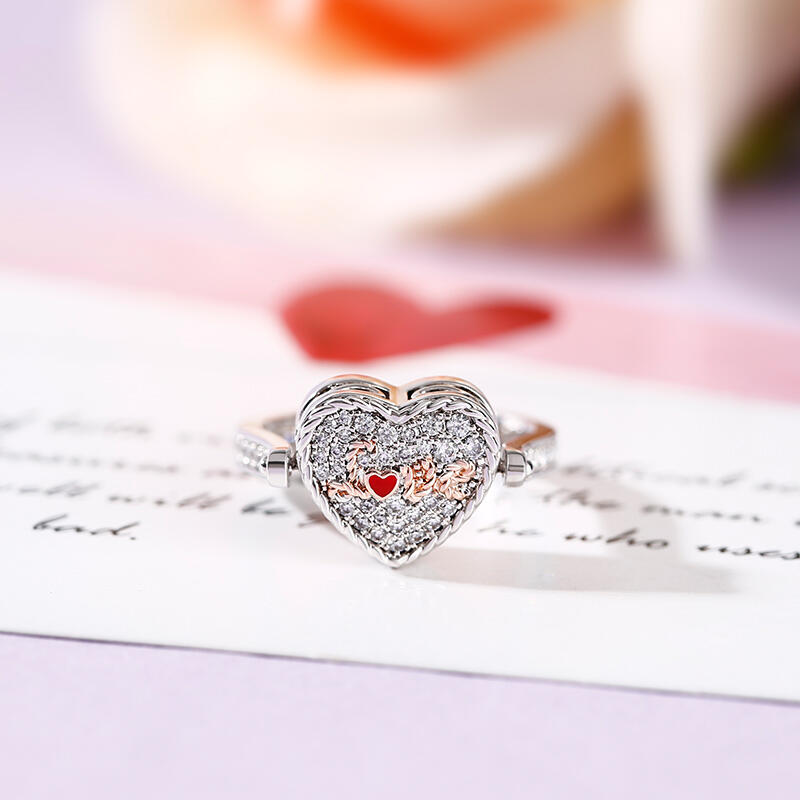 Jeulia "I Love You" Sterling Silver Personalized Photo Ring (With A Free Chain)