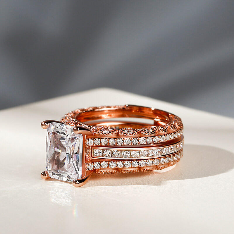 Jeulia Interchangeable Radiant Cut Sterling Silver Ring Set