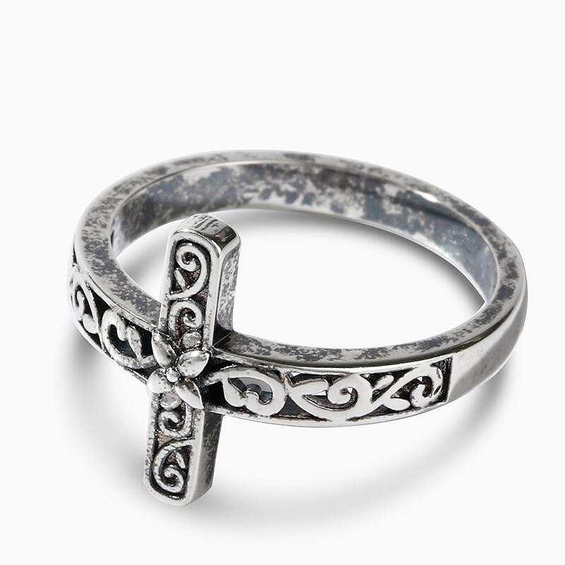 Jeulia "Flower" Cross Sterling Silver Ring