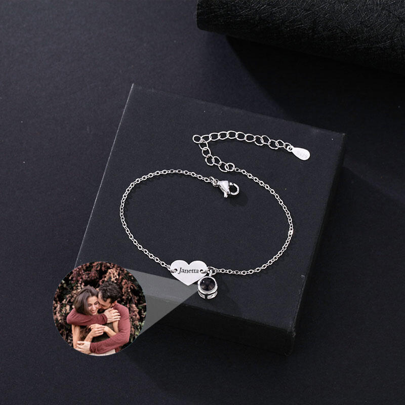 投影 名前 刻印 写真 写真入れ ハート ブレスレット