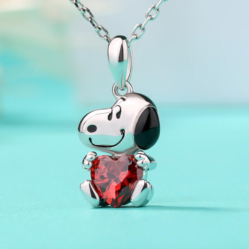 Jeulia Hug Me "Live in The Present" Puppy Heart Cut Sterling Silver Necklace